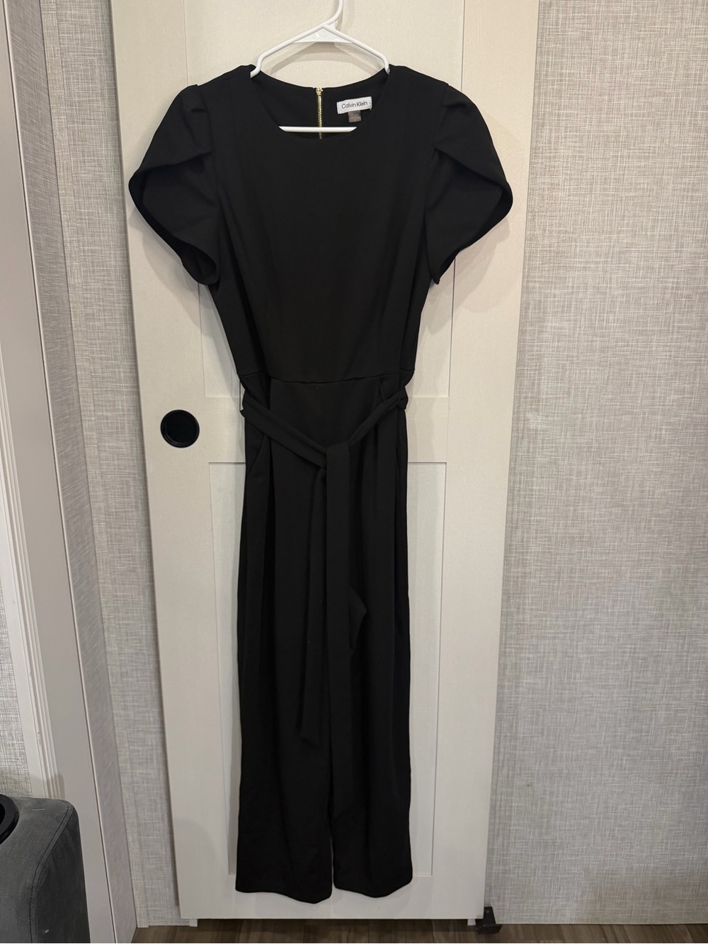 Calvin Klein Black Long-Sleeve Belted Jumpsuit